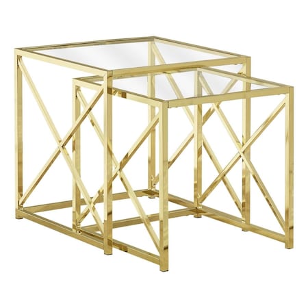 Gold Metal Nesting Table Set With Tempered Glass - 2 Piece
